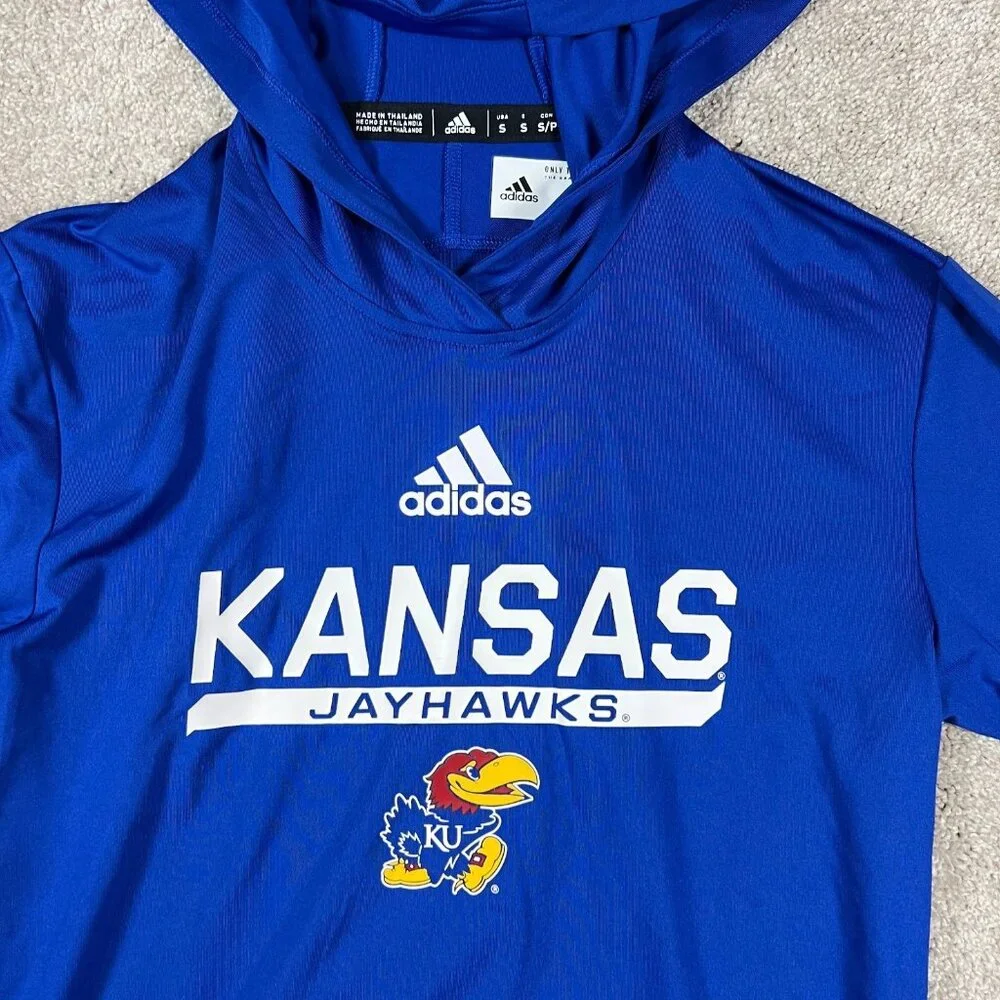 Adidas Mens Small Blue Kansas‎ KU Jayhawks NCAA Aeroready Pullover Hoodie NWT